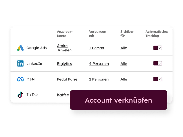 Anzeigenverwaltung mit HubSpot: Accounts verknuepfen