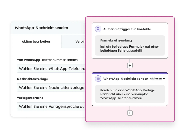 Produkt-SUI zeigt den Workflow der WhatsApp-Integration von HubSpot