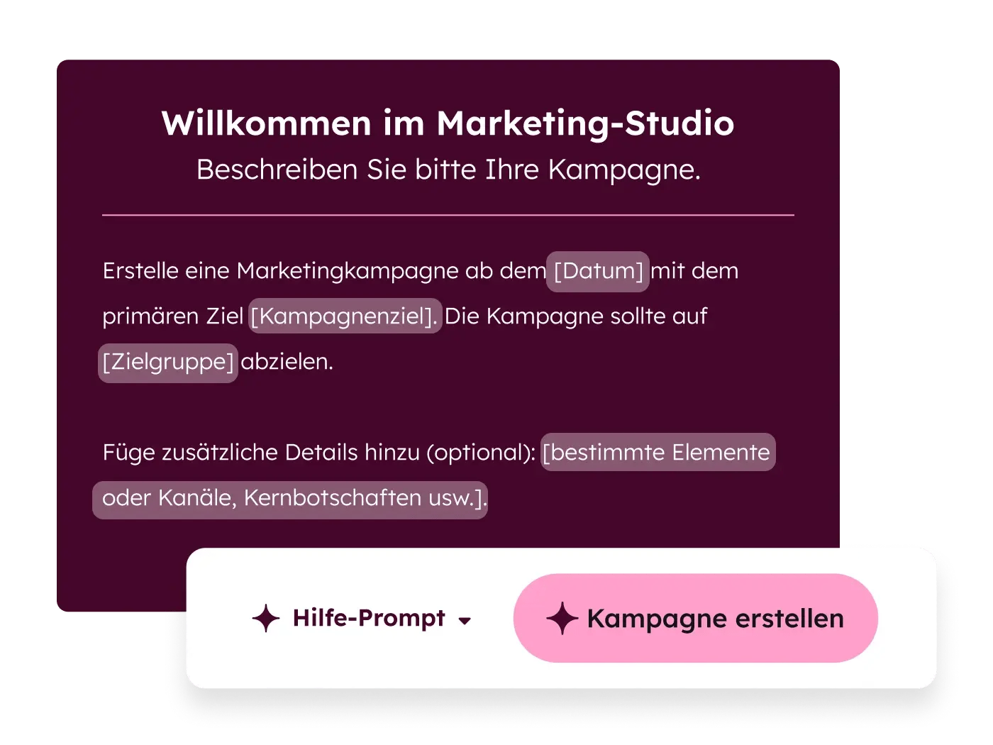 Marketing Hub: Breeze-Benutzeroberflaeche fuer Prompts zur Erstellung einer Marketingkampagne