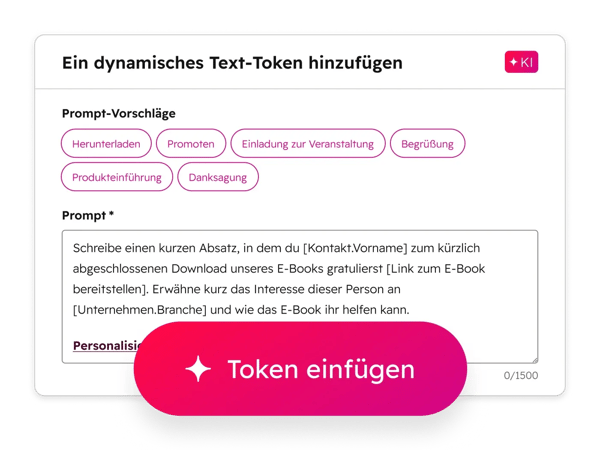 KI E-Mail Tool von HubSpot:  Dynamischer Text Token