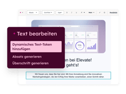 Die HubSpot-Benutzeroberfläche zeigt, wie ein Benutzer eine Webseite bearbeitet und Personalisierungselemente hinzufügt.