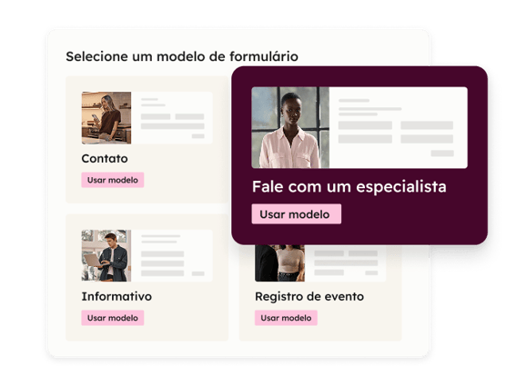 tipos de formulários disponíveis na ferramenta de criação de formulários gratuita da HubSpot