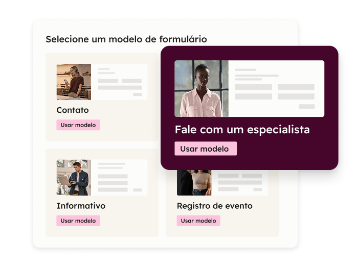 tipos de formulários disponíveis na ferramenta de criação de formulários gratuita da HubSpot