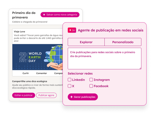 Postagens sociais agendadas pela HubSpot para vários canais sociais