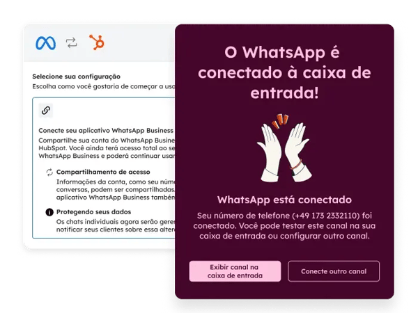 produto sui mostrando a coexistência da integração do WhatsApp da HubSpot