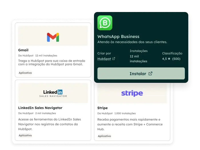 captura de tela simplificada do aplicativo do WhatsApp Business pronto para ser instalado na conta da HubSpot