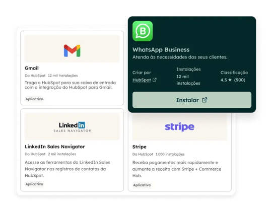 captura de tela simplificada do aplicativo do WhatsApp Business pronto para ser instalado na conta da HubSpot