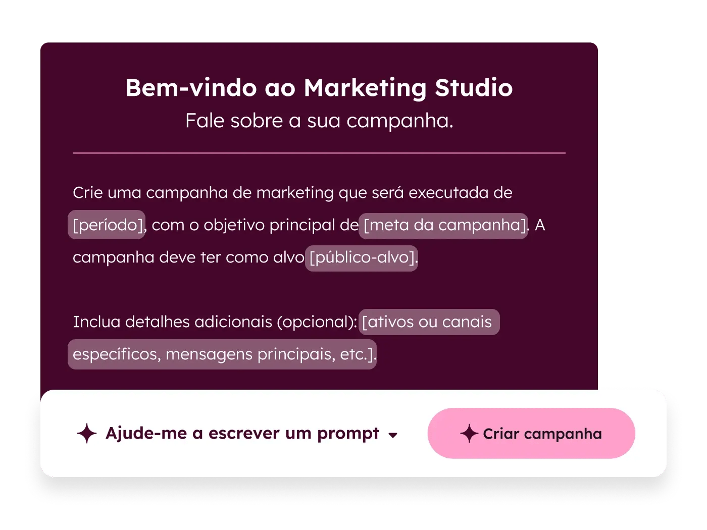 Interface rápida do Breeze para ajudar você a gerar uma campanha de marketing.
