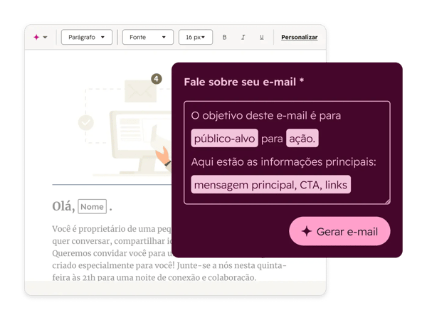 Marketing Hub - crie um e-mail com base em um prompt