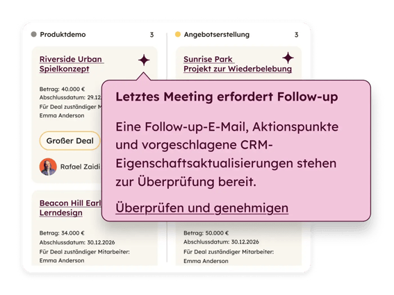Benachrichtigung auf dem Board fuer Smart Deal Progression 