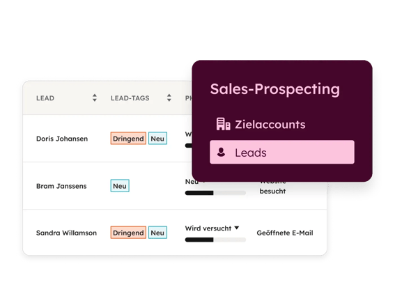 Sales Hub: Vereinfachte Benutzeroberflaeche der Leads-Registerkarte
