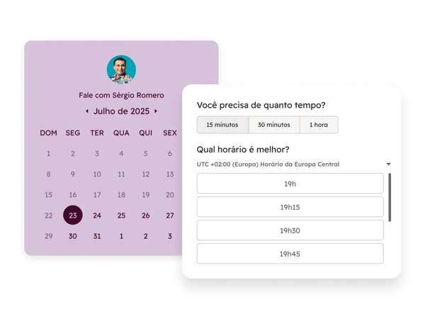 Interface de usuário simples do Sales Hub mostrando a página de agendamento de reuniões
