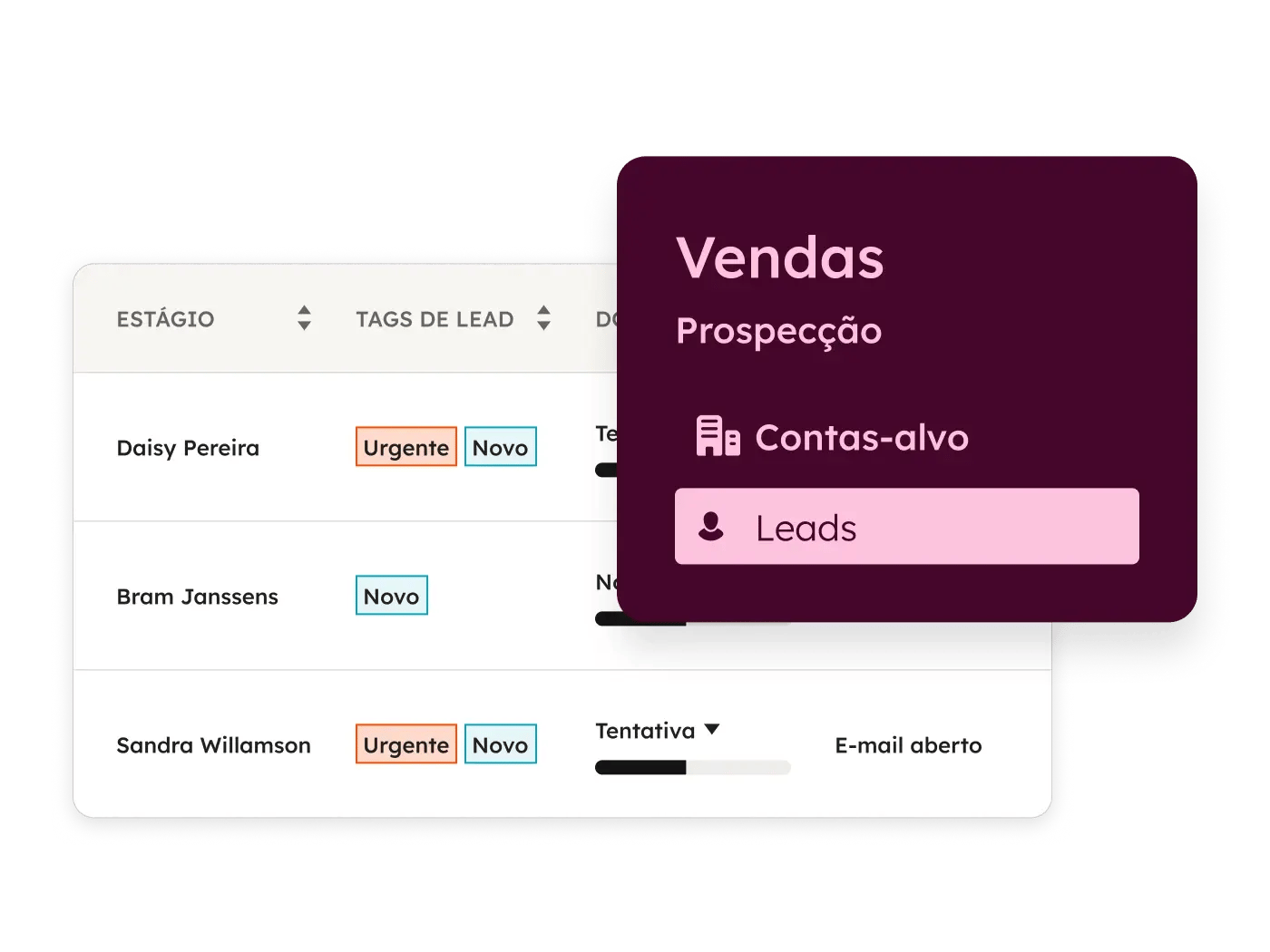 interface de usuário simplificada da guia de leads do espaço de vendas do Sales Hubeature_pt