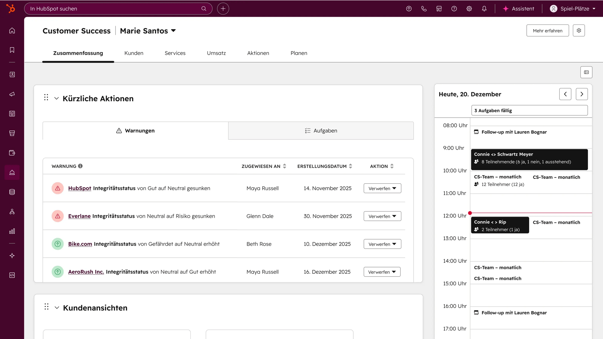 Service Hub: Helpdesk-Screenshot mit einem Beispiel-Kontakt