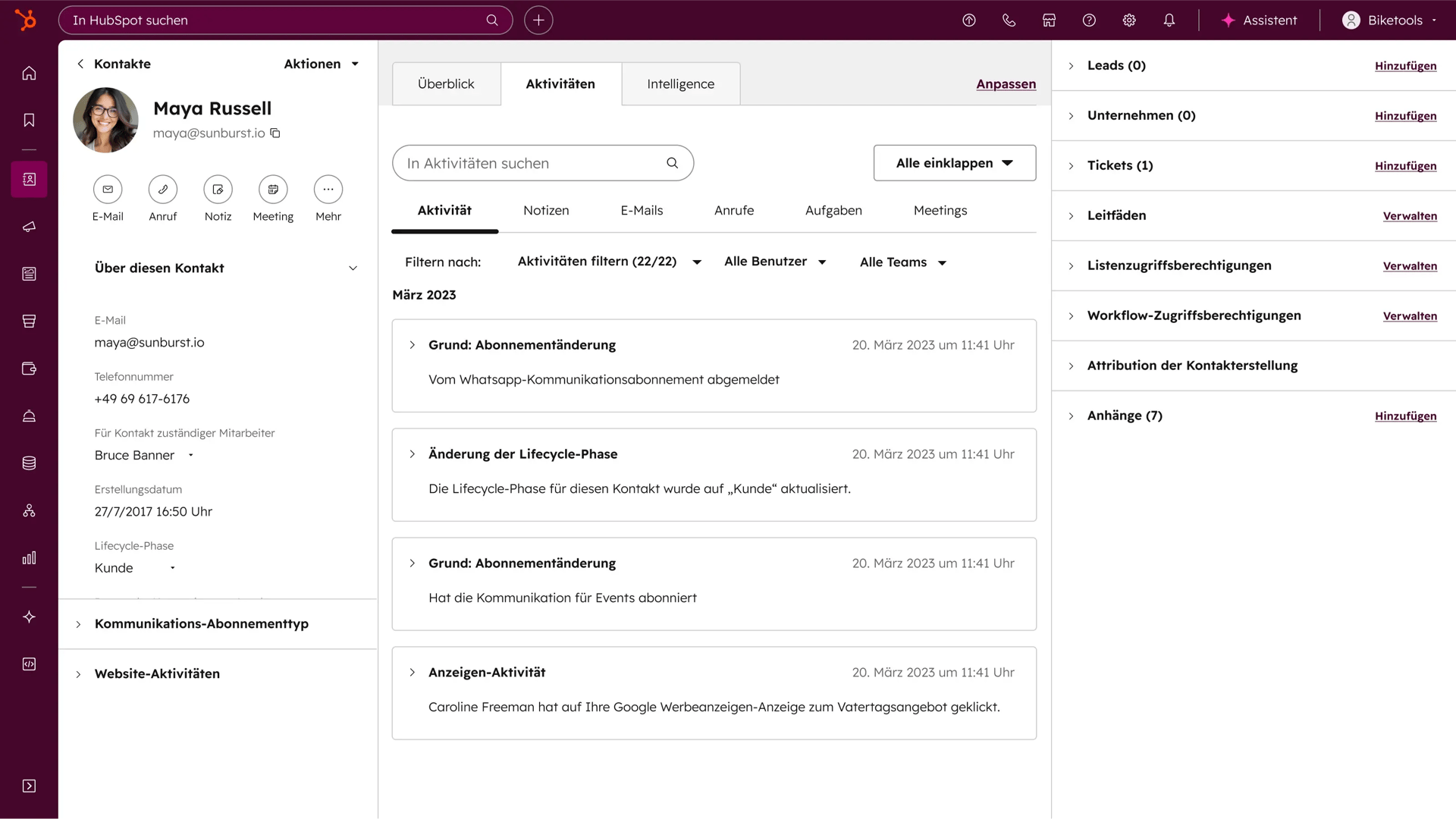 Smart CRM – Kontaktdatensatz im intelligenten CRM