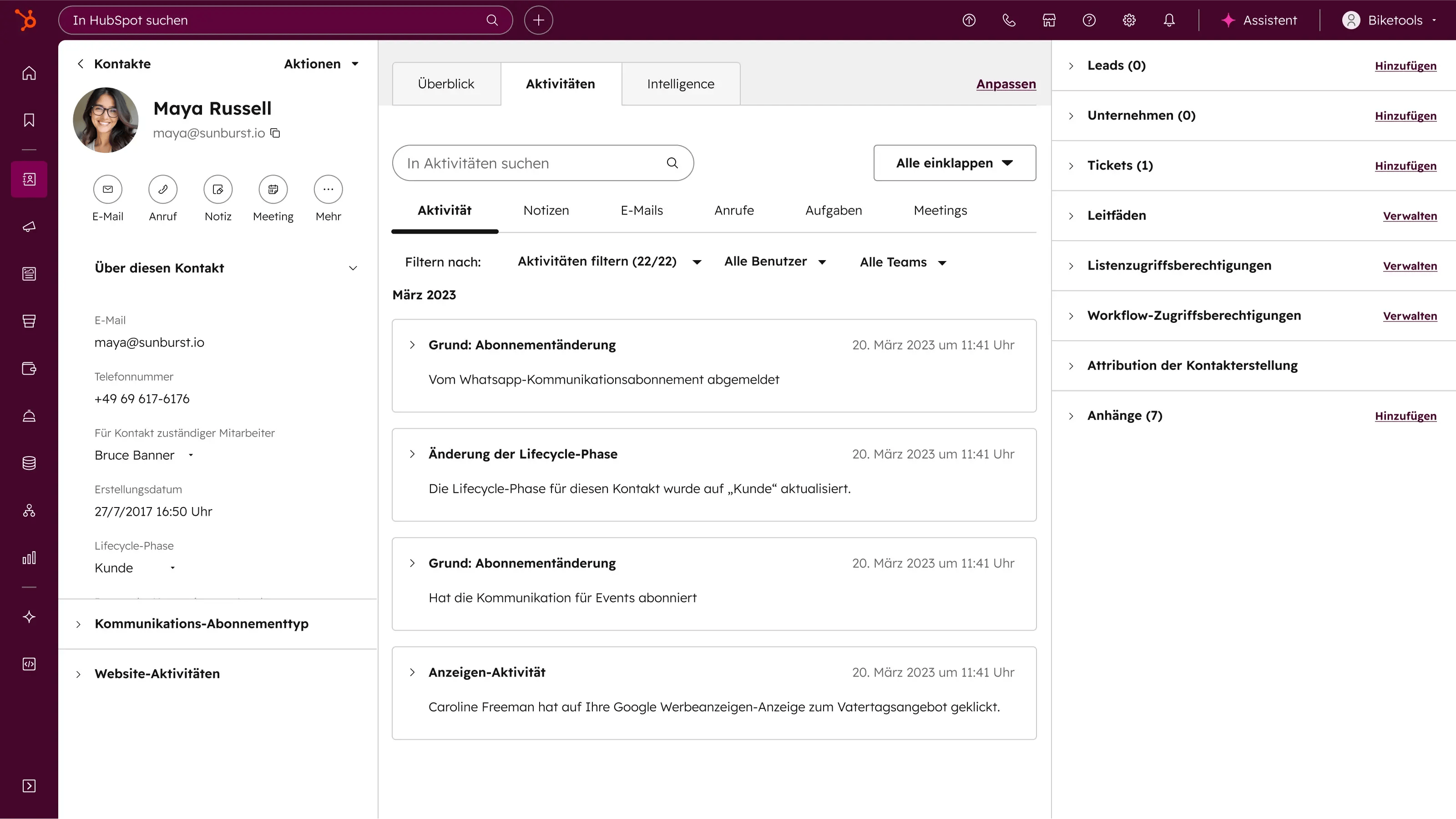 Smart CRM – Kontaktdatensatz im intelligenten CRM
