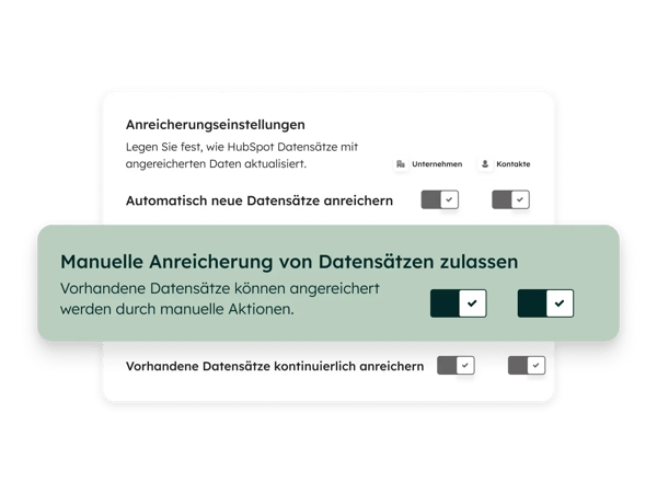 Dateneinreicherung Einstellungen