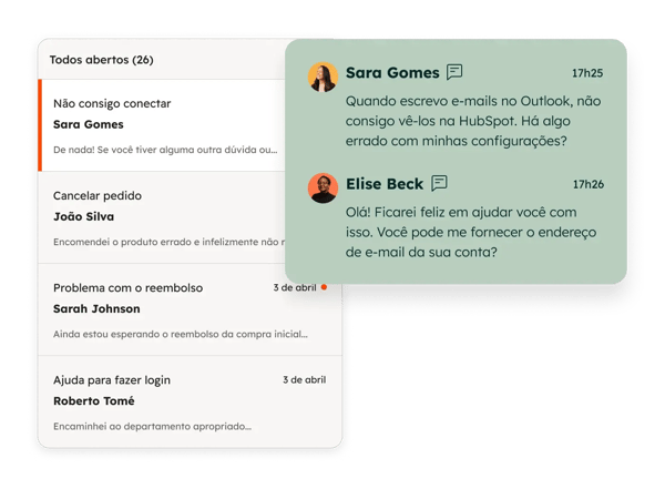captura de tela simplificada mostra tela lateral de chat com cliente apoiado por IA