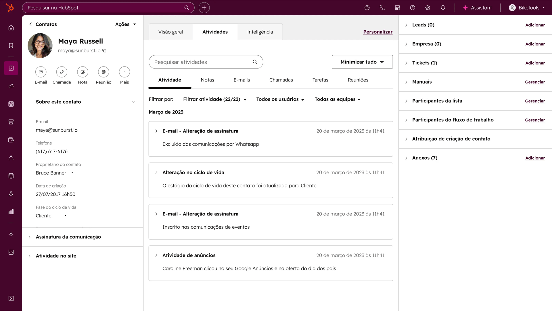 Smart CRM - Registro de contato do Smart CRM