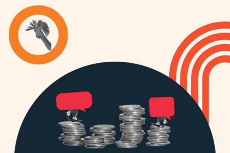 wordpress auction plugin: image shows coins stacked and in the top left corner a hand holding a significant amount of cash 