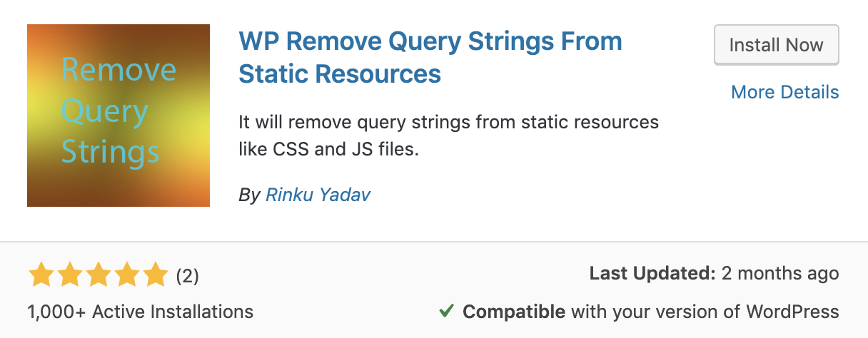 WP Remove Query Strings From Static Resources plugin