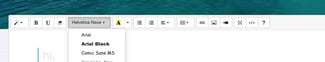 WYSIWYG HTML editor Summernote font dropdown menu displaying Arial, Arial Black, Comic Sans MS, and additional typography options