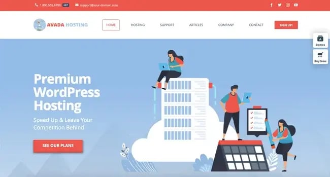 Web hosting demo of best-selling WordPress theme Avada