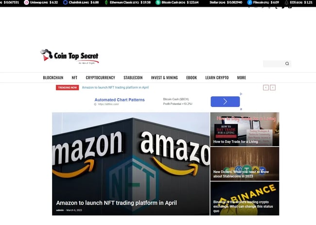Weebly website example, Coin Top Secret