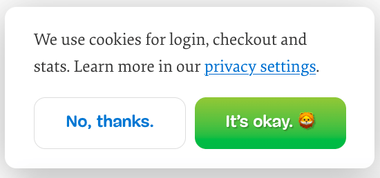 Smashing Magazine's cookie consent form highlights the recommended option to implement Hick's Law
