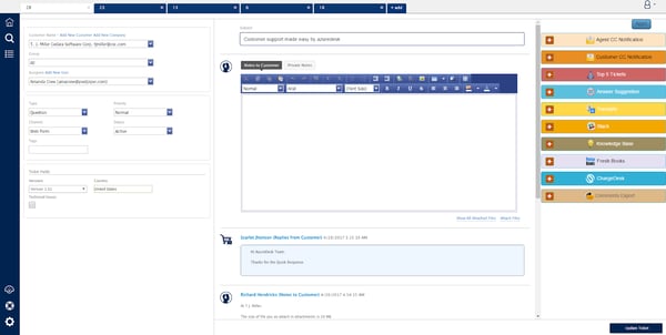 azuredesk customer ticket communication screen