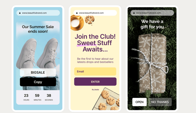 Wisepops call to action tool pop-up examples