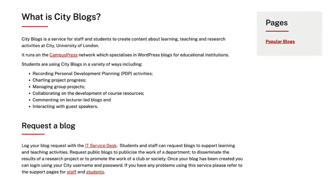 WordPress multisite example, City University of London City Blogs network