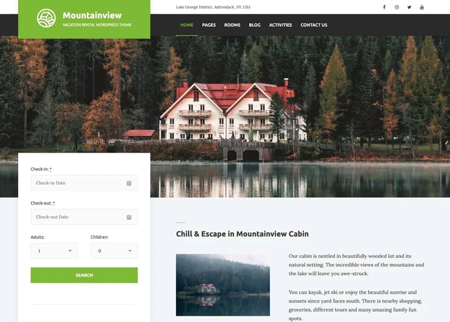 wordpress booking plugin: image shows WordPress site with custom booking form created via Hotel Booking Lite plugin
