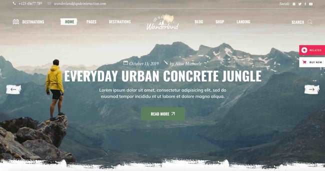 WordPress theme travel: Wanderland homepage. 