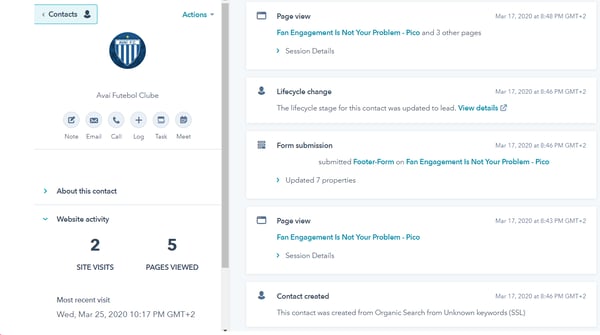 A screenshot of a website visitor's movement throughout the website shown via HubSpot Website Analytics