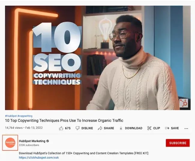 YouTube profile picture shown under YouTube video