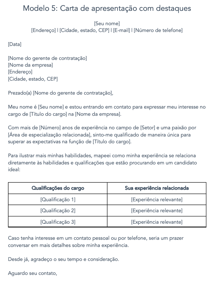 modelo de carta de apresentação