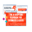 Colorful digital presentation slides showcasing key topics related to AI adoption in business, featuring highlighted text and graphics including the title 