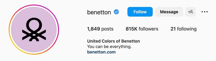 Simple Instagram bio ideas for apparel, benetton