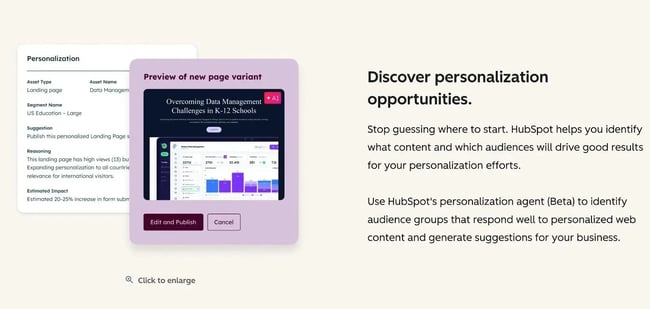 a screenshot of hubspots ai personalization agent