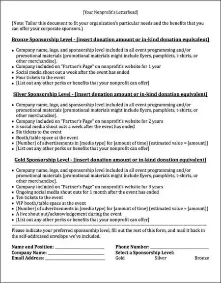 a tiered sponsorship form template for paper forms