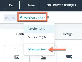 a/b testing interface in hubspot marketing hub