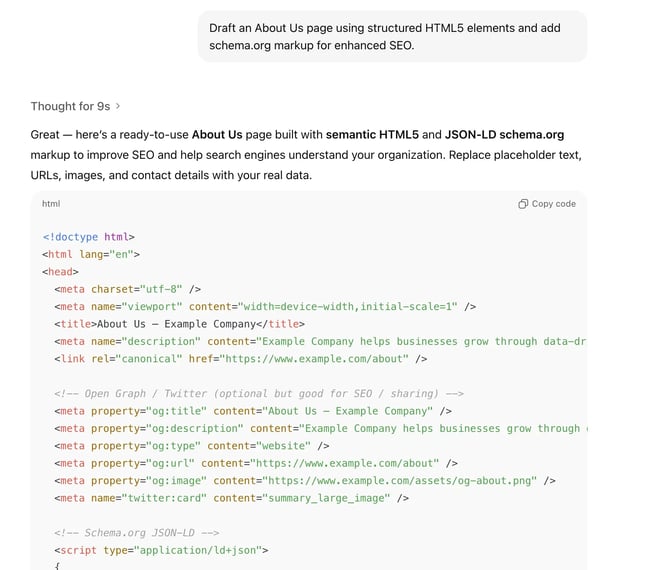 about page html creator, ai prompts for web developers