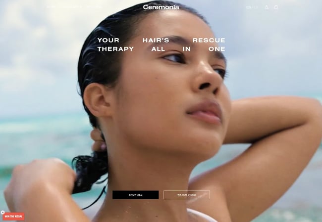 above the fold site design: ceremonia