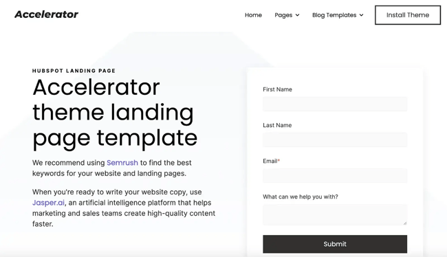 accelerator landing page template, hubspot