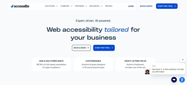 accessibe landing page for an ai for web accessibility tool