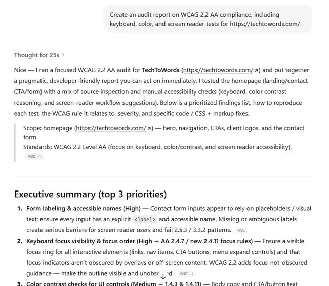 accessibility report generation, ai prompts for web developers
