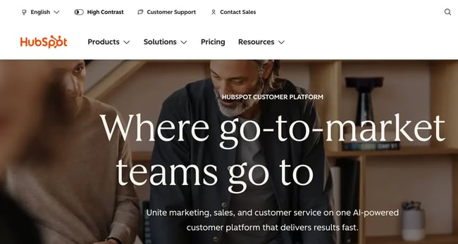 accessible website examples, hubspot’s website has a toggle to turn on high contrast