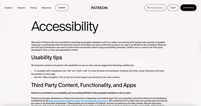 accessible website examples, pateron