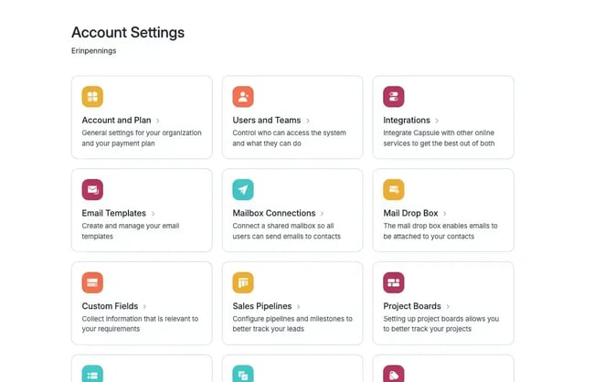 account settings in capsule crm